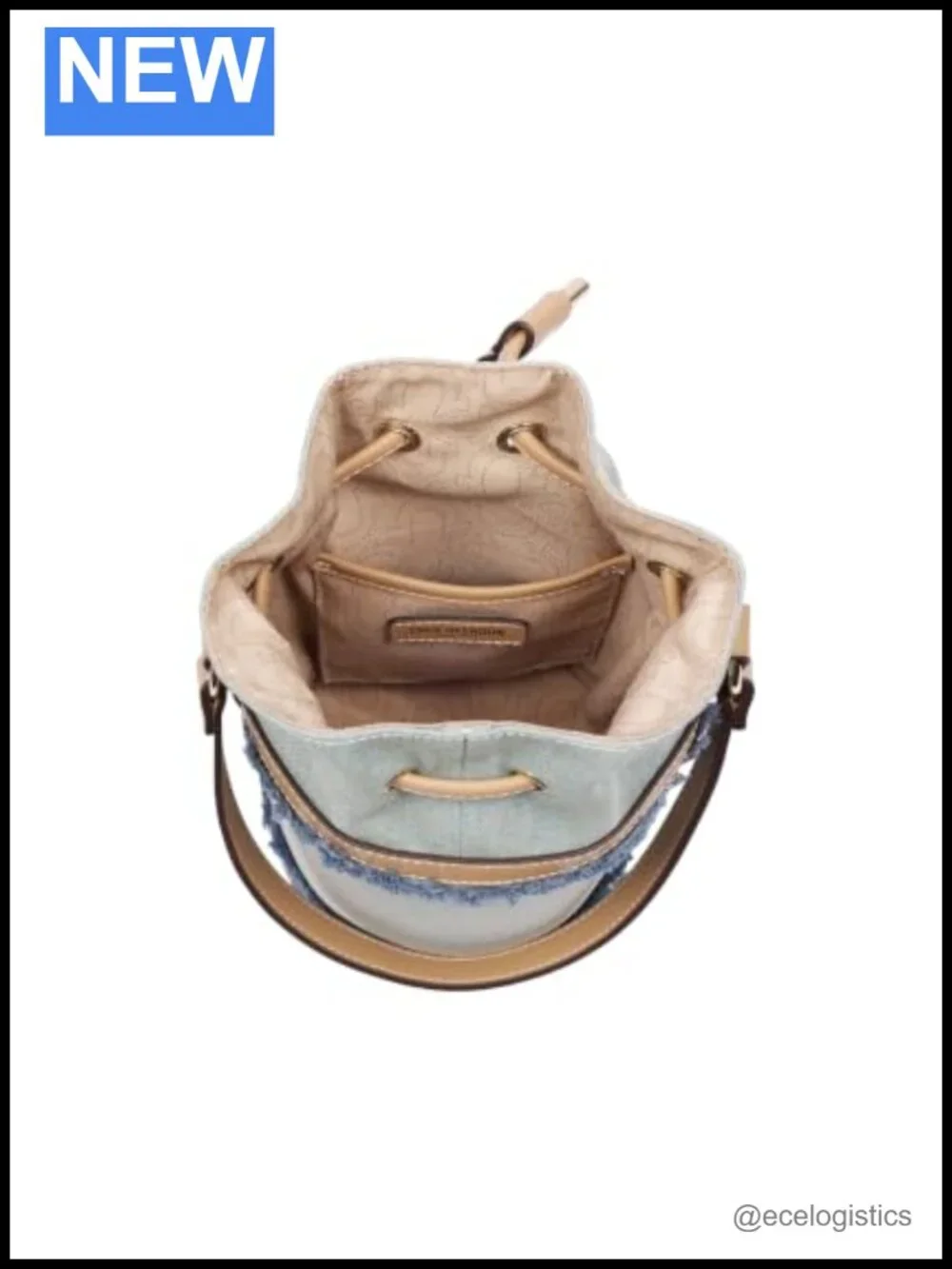 Women's Frayed Denim Bucket Bag with Crossbody Strap Drawstring Closure